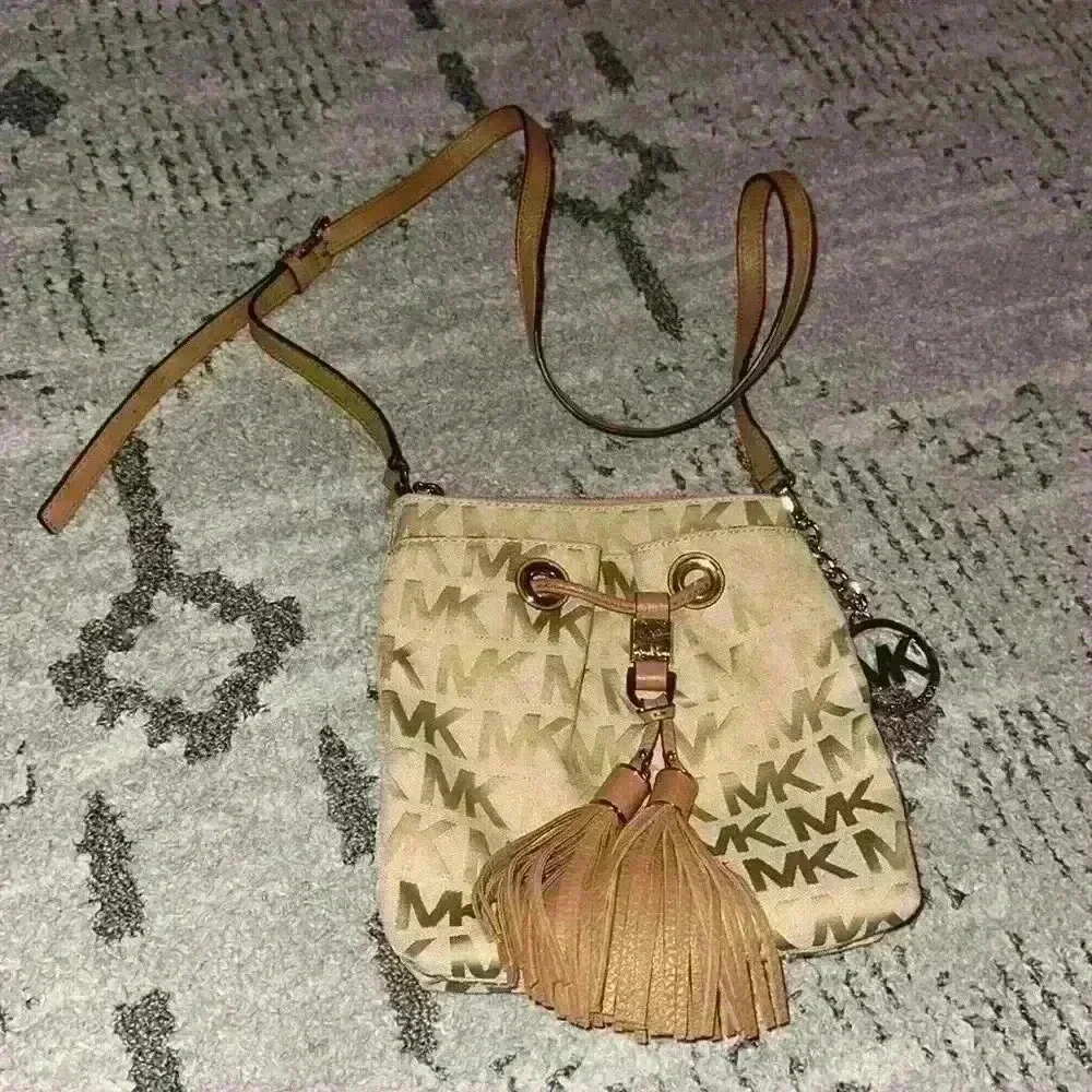 Michael Kors | Signature MK Tan/Gold color Crossbody‎ with Tassel